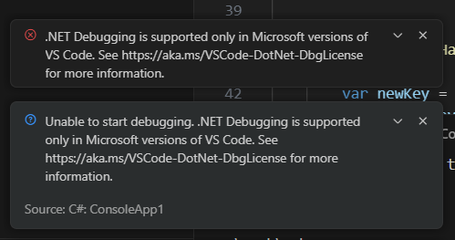 Cursorのエラーメッセージ（C#はVSCodeでのみデバッグ可）